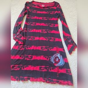 Aventures Des Toiles Long Sleeve Red And Black Midi Wool Blend Artistic Dress 34